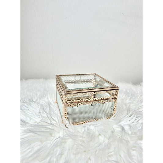 Nicole Miller Glass Art Box Keepsake Jewelry Trinket Box
