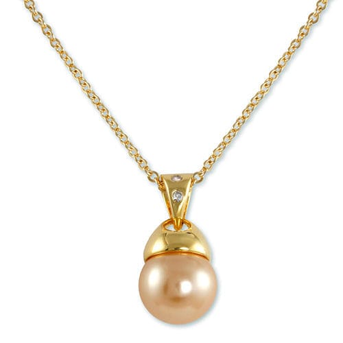 Champagne Pearl and CZ Gold Necklace & Earrings Set