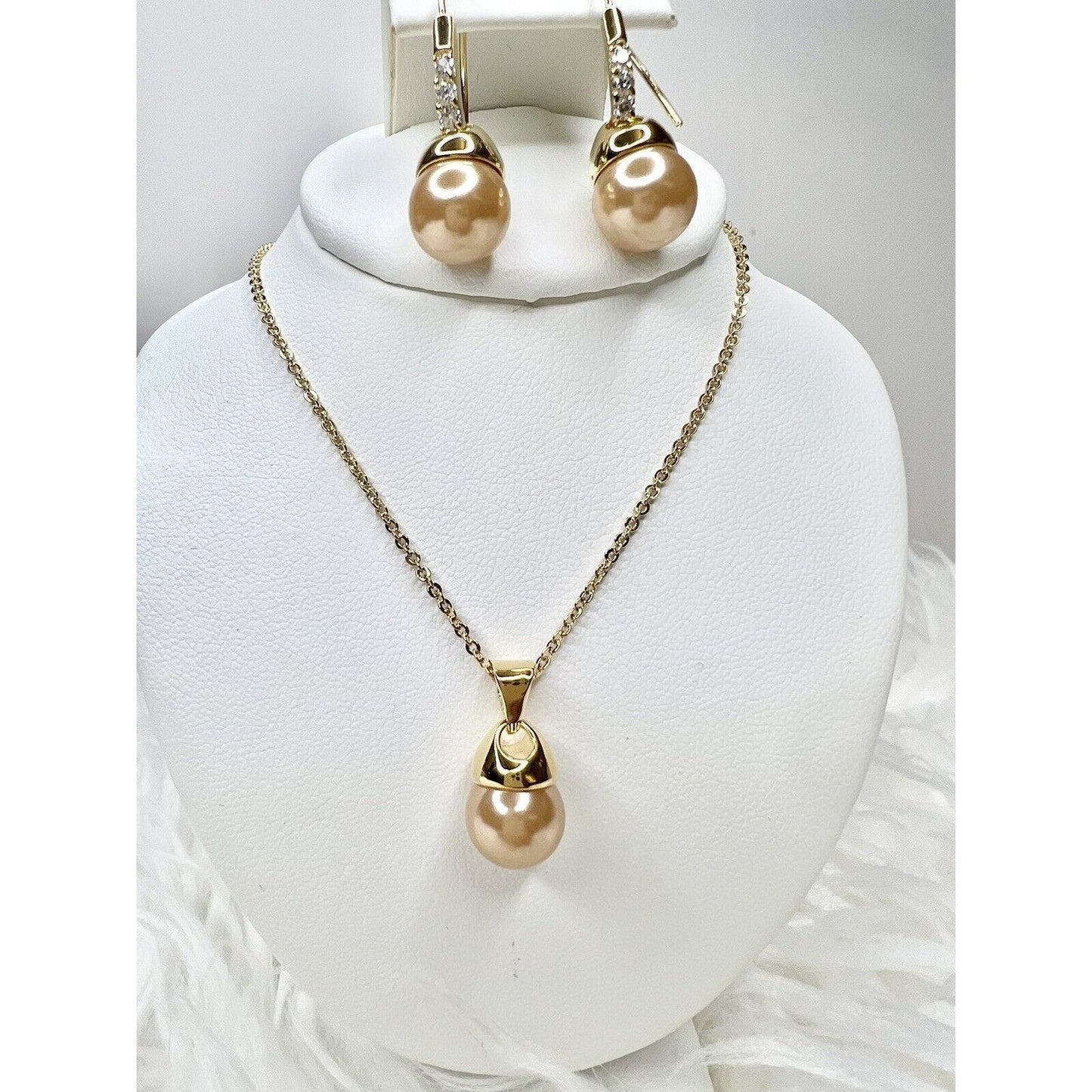 Luxury Earrings Necklace Jewelry Set Gold Pearl-FAST SHIPPING