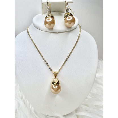 Luxury Earrings Necklace Jewelry Set Gold Pearl-FAST SHIPPING