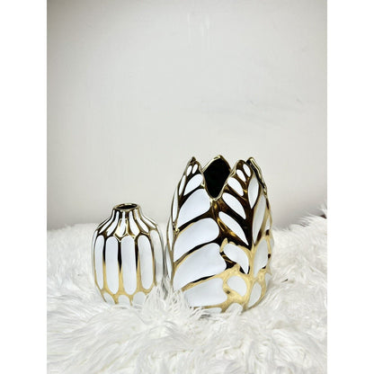 Enamel Ceramic Vase Set - White & Gold