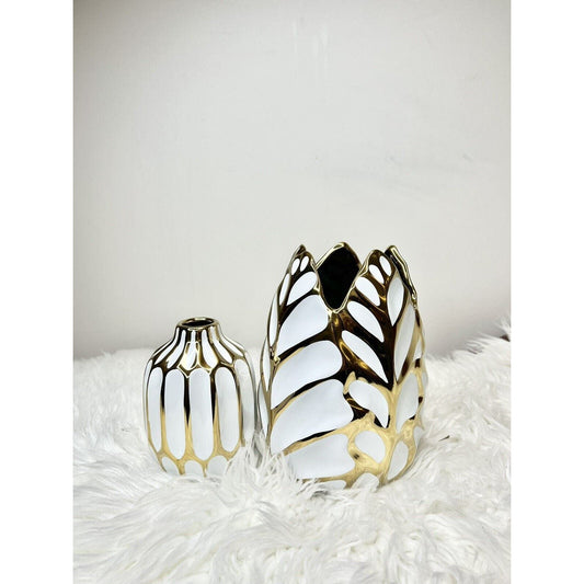Enamel Ceramic Vase Set - White & Gold