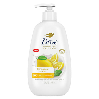 Dove Advanced Care Daily Use Women's Hand Soap All Skin Lemon Zest & Mint, 12 oz