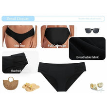 Load image into Gallery viewer, Full Coverage Bikini Bottom Mid Rise Ruched Sides Swim by Ocean Blues